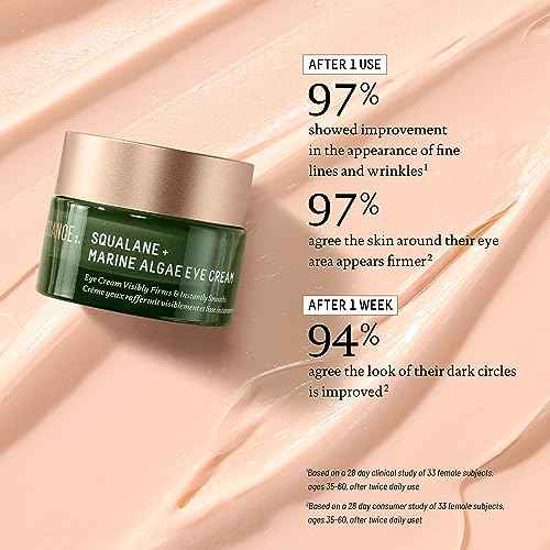 BIOSSANCE Squalane and Marine Algae Eye Cream - Anti-Aging Under Eye Cream for Fine Lines, Wrinkles, and Puffiness - Hydrating & Lifting Formula with Hyaluronic Acid and Paracress Extract - 0.5 Ounce
