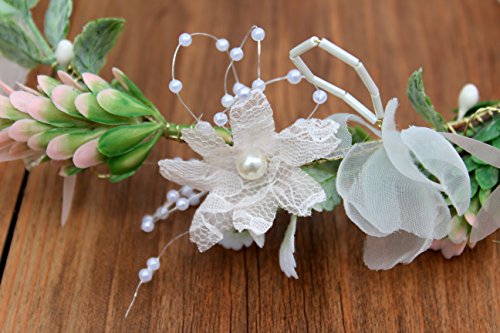 Vivivalue Pearl Flower Crown Floral Garland Headband Flower Halo Headpiece Hair Wreath Boho with Ribbon Wedding Party Photos Festival