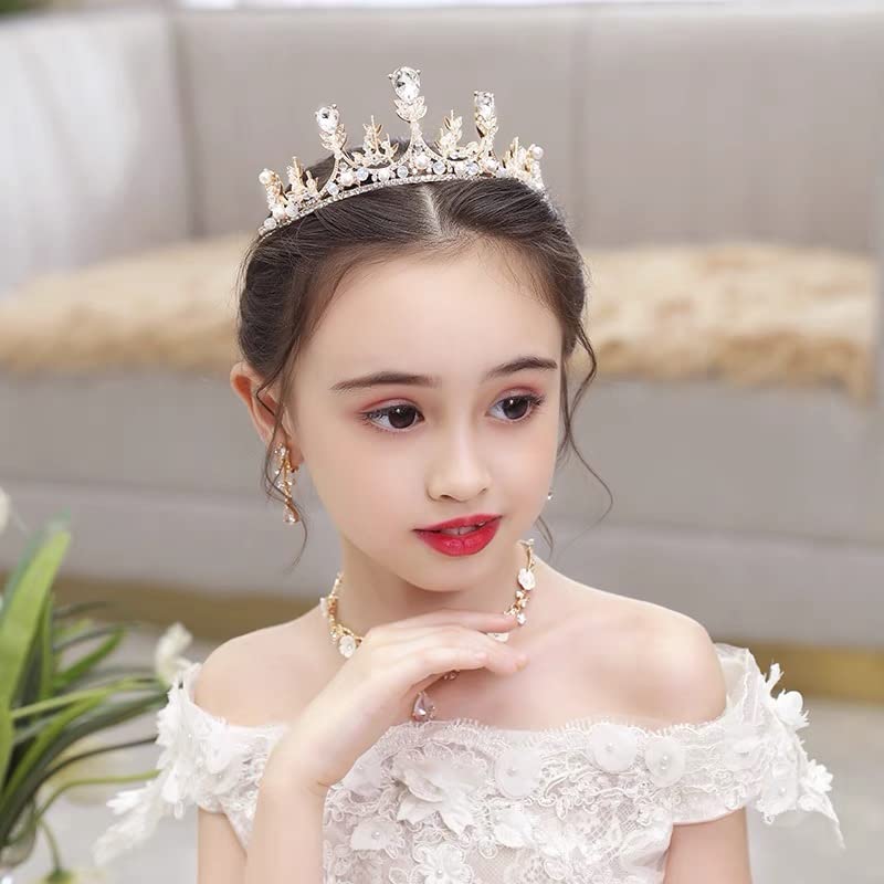 YOVECATHOU Girls Gold Tiara Princess Crown Headband Rhinestone Hairpiece for Halloween Costume Wedding Bridal Prom Birthday Party Cosplay Christmas Gifts