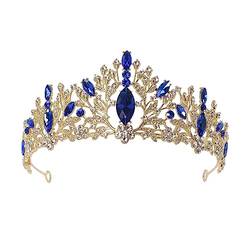 S SNUOY Royal Queen Crowns Crystal Tiaras and Crowns for Women Flower Crown for Birthday Party Headband - Blue&Gold