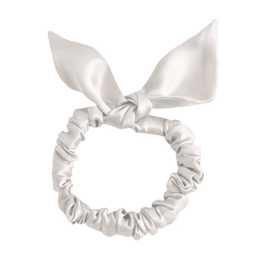 THXSILK Hair Silk Scrunchies with Bow for Women Pure Mulberry Silk Hair Cute Ring Ties Scrunchies for Girls Women's Thick Hair, White, 2.8"