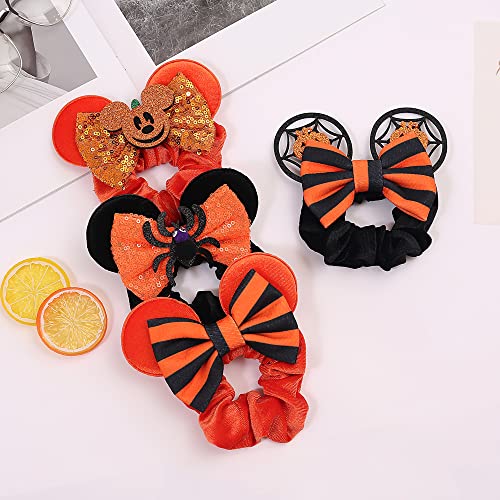 JIAHANG Halloween Velvet Mouse Ear Hair Scrunchies Pumpkin Spider Bow Ponytail Holders Festival Costume Hair Accessories for Women Girls (halloween set)