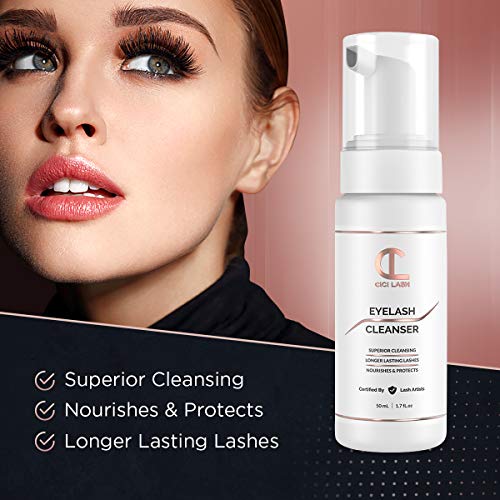 Lash Shampoo Foaming Cleanser & Brush (50ml) | Gentle Foam Wash For Eyelash Extensions | Paraben & Sulfate Free | Eyelid Wash & Makeup/Oil Remover | For Home Care & Beauty Salon Supplies