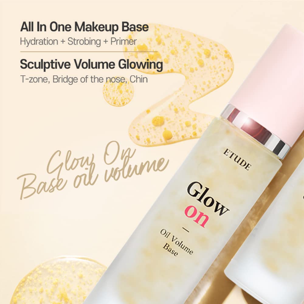 ETUDE Glow On Base Oil Volume 30ml (21AD)| All-in-One Makeup Oil Volume Glowing Base with a Long-Lasting Effect and Dewy Finish | Korean Makeup