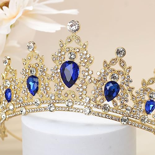 S SNUOY Crystal Tiaras and Crowns for Women Royal Blue Headband Princess Crowns for Birthday Wedding Prom Pageant Party Hat