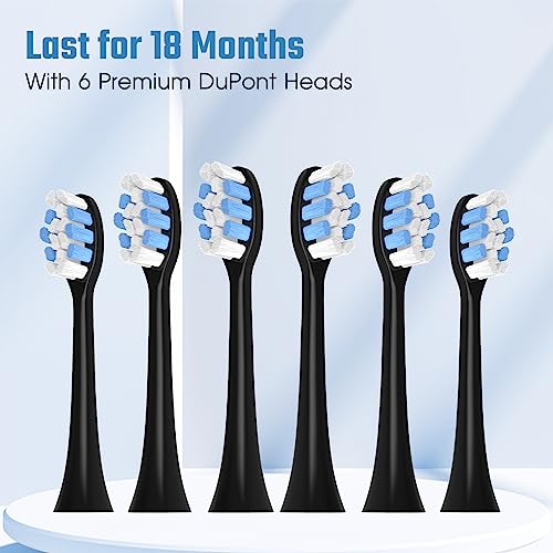 PERECT Ultrasonic Electric Toothbrushfor Adults, Rechargeable Sonic Care Electric Toothbrush, 35,000 VPM, 6 Replacement Heads & Travel Case, 5 Modes 4 Intensities IPX7 Waterproof, Smart Timer, Black