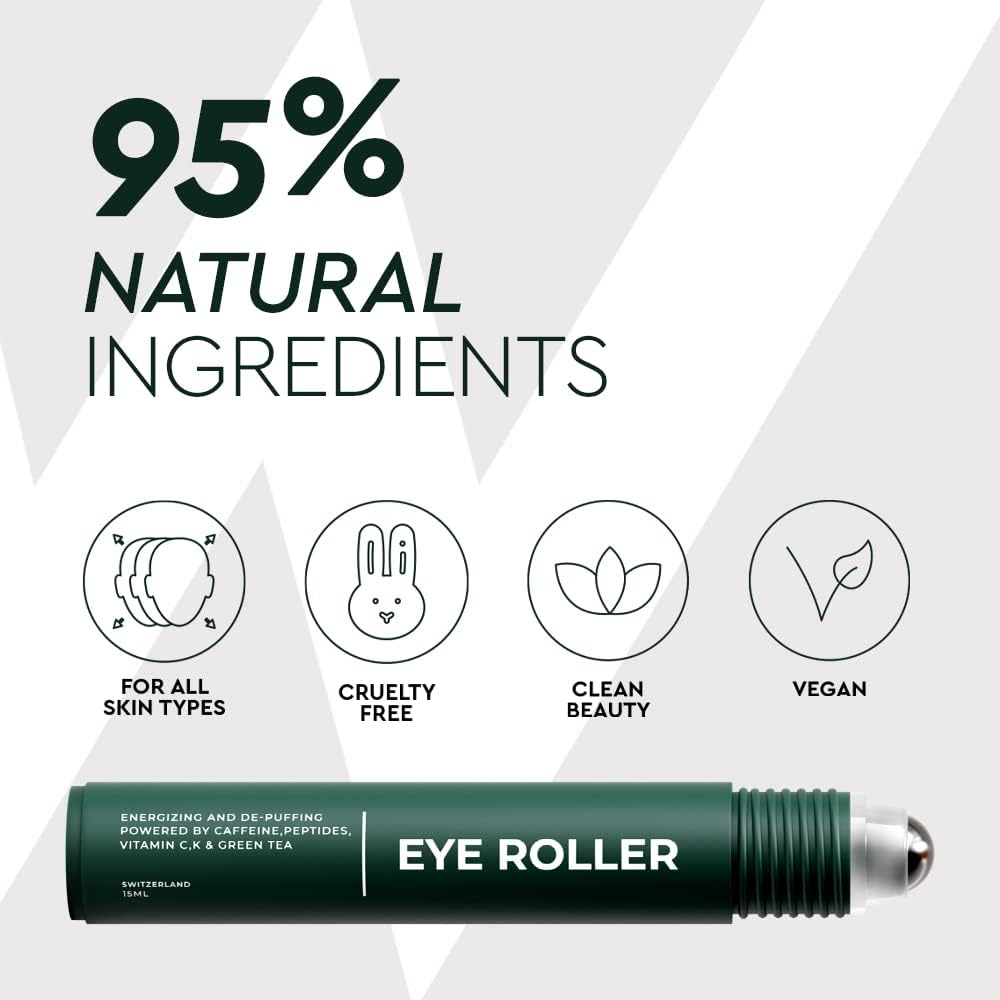 Wolf Project Under Eye Roller - Energizing Serum with Caffeine, Vitamin C & Peptides | Brightens Dark Circles & Reduces Puffiness