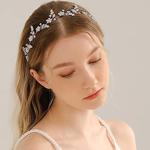 Bride Wedding Fairy Rhinestone Headband - Hair Accessories Headpiece Party Jewelry Women (Silver Pearl)