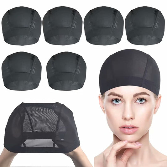 Smilco Mesh Dome Cap for Wig Making 6 Pack Stretchable Dome Mesh Lace Front Wig Caps for Women （Black）