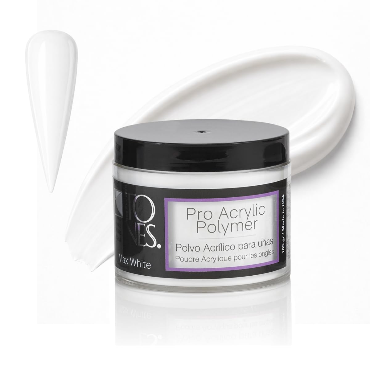 Tones Pro Acrylic Nail Powder - Max White Creamy Off-White (3.5 Fl Oz) | Long-Lasting Non-Yellowing Polymer for Salon Quality Extensions & 3D Art