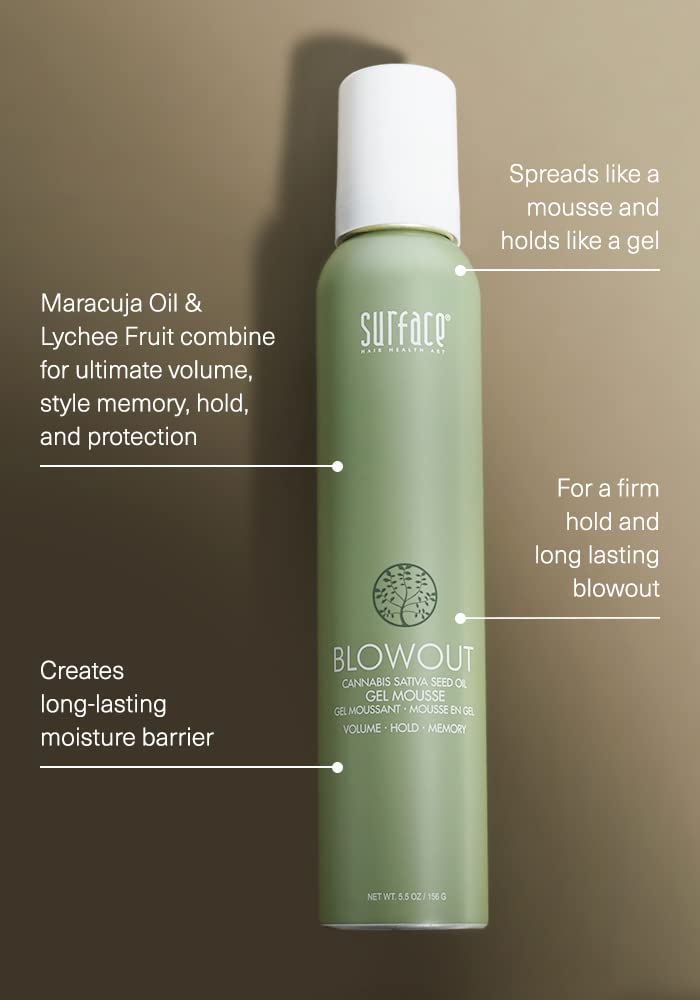 SURFACE Hair Blowout Gel Mousse - Organic, Heat-Resistant Formula with Babassu Oil - 5.5 fl oz