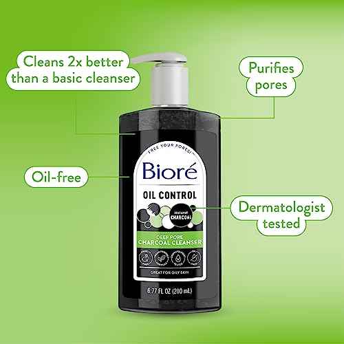 Biore Deep Pore Charcoal Face Wash, Daily Facial Cleanser for Dirt & Makeup Removal, for Oily Skin, 6.77 Oz