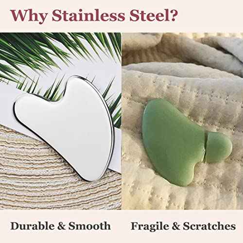 Stainless Steel Gua Sha and Face Roller Set, Facial Tool for Face Sculpting, Metal Skin Care, Massager for Women