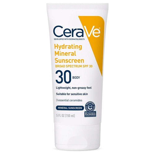 CeraVe Mineral Sunscreen SPF 30 - Hydrating Zinc Oxide & Titanium Dioxide Formula, 5 oz