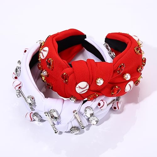 Football Headband Pearl Rhinestone Football Baseball Charms Jeweled Headband Game Day Sports Wide Knotted Headpiece Hair Accessories Gift for Sports Fan (game day headband B)