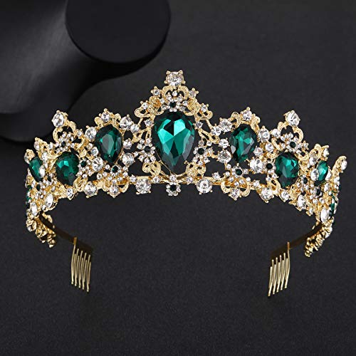 MACOIOR Rhinestone Tiaras and Crowns for Women - Pageant Crown with Comb Crystal Queen Bridal Tiara for Women or Girl Crystal Hair Accessories (Green)