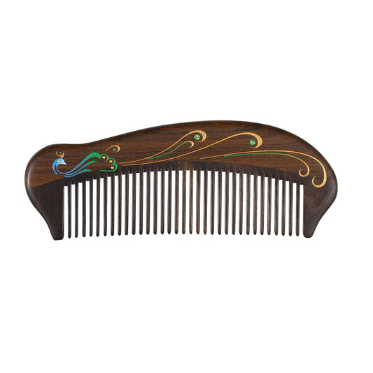 TAN MUJIANG Anti-Static Hair Comb - 5.12" Fine Tooth Detangling Comb - Handmade Natural Wooden Design for Women