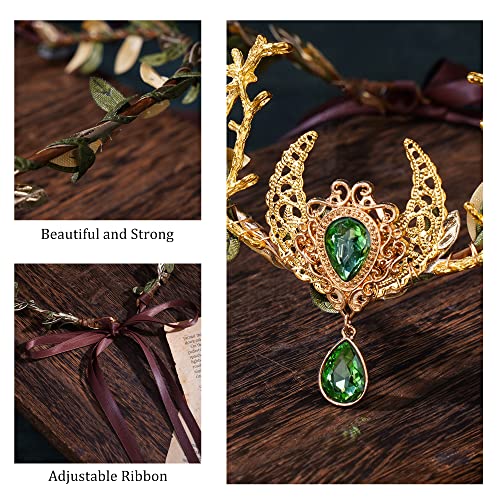 MOSTORY Handmade Moon Elf Crown - Fairy Flower Headpiece Woodland Crown Elven Circlet for Women Girls Renaissance Halloween Cosplay Photo Shoot