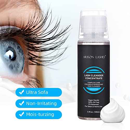 Eyelash Cleanser Concentrate 100ml Professional Lash Extensions Shampoo Natural Foaming Cleanser for Extensions Lashes with Salon Home Care-Makes 20 Bottles 60ml Eyelash Shampoo(Unscente)