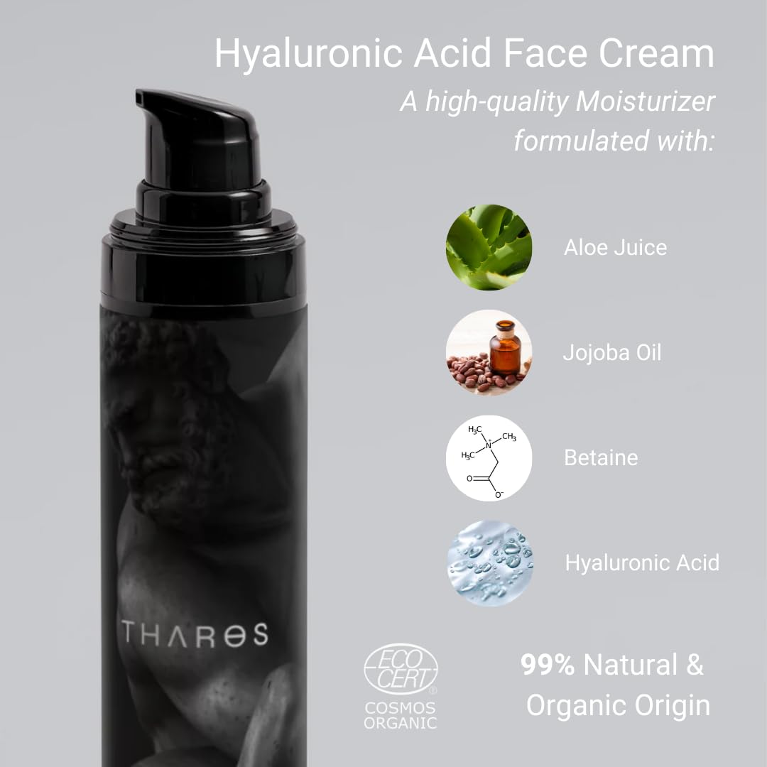 THAROS Men's Hyaluronic Acid Face Cream - Hydrating & Calming Moisture Guard | 1.7 fl. oz, Vegan for Normal & Dry Skin