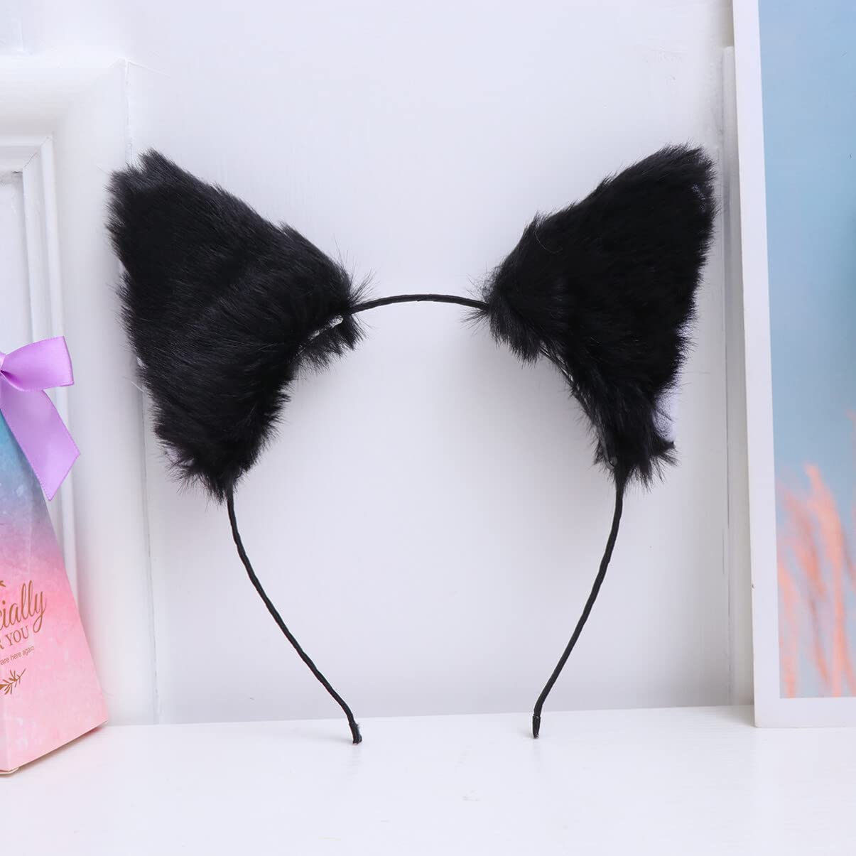 PartyKindom White Head Band Black Bandana Headband Black Outfit Toddler Clothes Party Headband Cute Plush Party Hair Hoop Cat Headband Furry Ear Wolf Ears Props Animal Cat Fox Girl Child Bulk