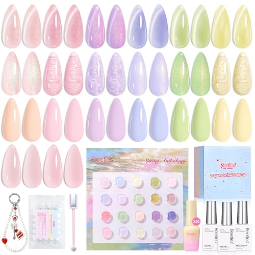 Beetles Mint Green Gel Nail Polish - Taste of Spring Matcha Mousse Pastel Green Gel Polish, Same Color Bottle, Soak Off UV LED Pastel Nails Art, Manicure Salon DIY Spring Nails for Day