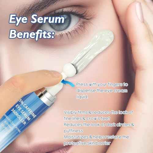 5% Caffeine & Retinol Eye Cream with 360¡Æ Roller ? Hydrating & Anti-Aging Formula for Fine Lines, Puffiness, Dark Circles & Bags ? Moisturizing Treatment Serum for Women & Men