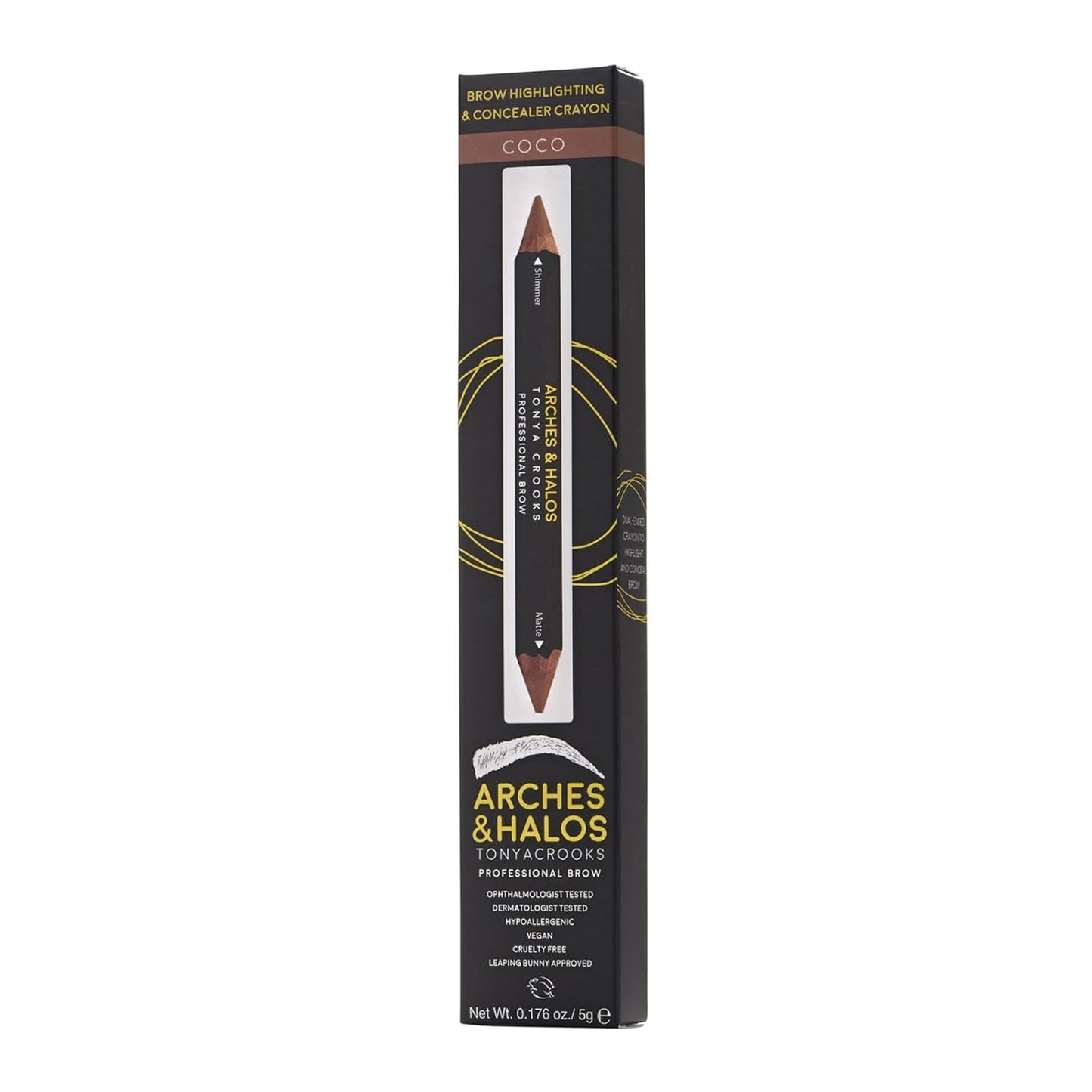 Arches & Halos Brow Highlighting Crayon - Coco | Ultra Creamy Eyebrow Stick & Highlighter Duo - 0.176 oz
