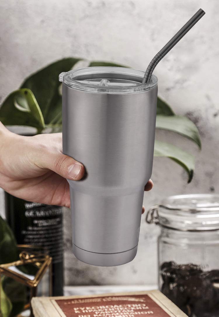 Hiware 12-Pack Black Stainless Steel Straws Reusable with Case - Metal Drinking Straws for 30oz and 20oz Tumblers Dishwasher Safe, 2 Cleaning Brushes Included