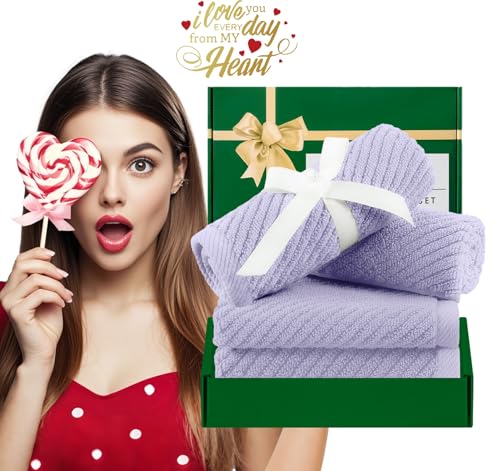 VOOVA & MOVAS Soft Wash Cloths 13"x13" - 100% Cotton | Lightweight | Thick | Quick Dry | Soft | Absorbent, 4 Pack Hand Towels, Wash Cloths for Bathroom, Bathroom Essentials, Purple | Lilac