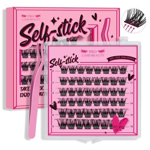 Self Adhesive Eyelashes 48Pcs Lash Clusters Self Stick Lashes Reusable Self-adhesive Lashes No Glue Cluster Lashes Easy for Use(Into You-01,D-10-18mix)