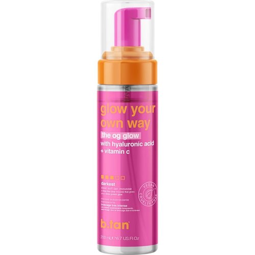 b.tan Clear Self Tanner Foam - Rinse-Free, Moisturizing Sunless Tanning Mousse for Face & Body | Dark, 6.7 Fl Oz
