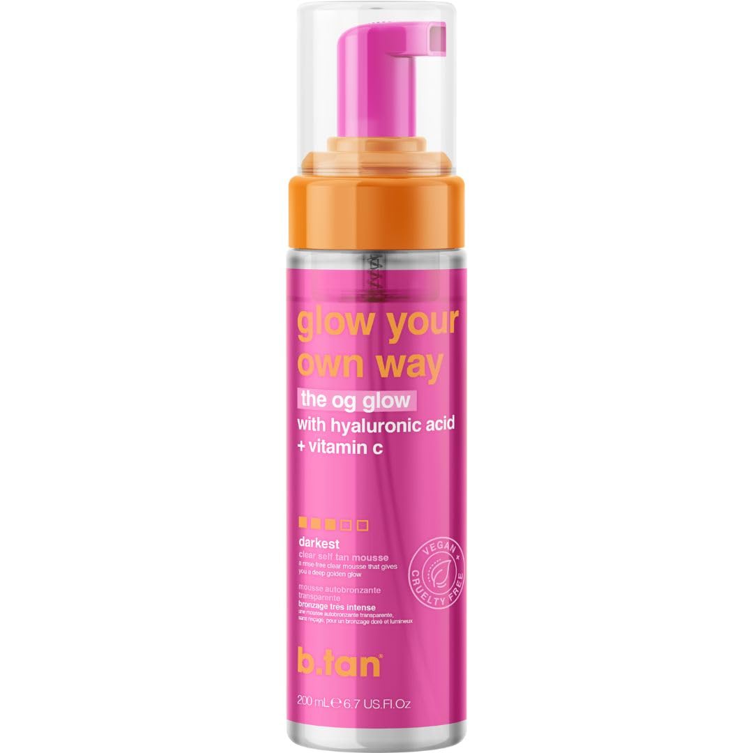 b.tan Clear Self Tanner Foam - Rinse-Free, 1 Hour Express Sunless Tanning Mousse, Dark, 6.7 Fl Oz