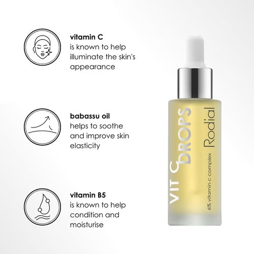 Rodial Vit C Booster Drops - Lightweight Vitamin C Face Serum with B5 & Babassu Oil | 1 fl oz for Radiant Skin