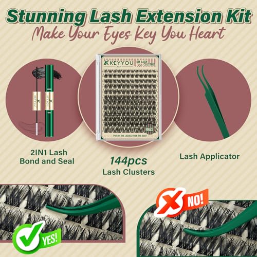 Lash Clusters,96 Pcs Cluster Lashes D Curl 8-18MIX DIY Lash Extensions Eyelash Clusters,KEYYOU Volume Wispy Individual Lashes Soft&Comfortable Easy DIY at Home(Y09,D-8-18MIX)