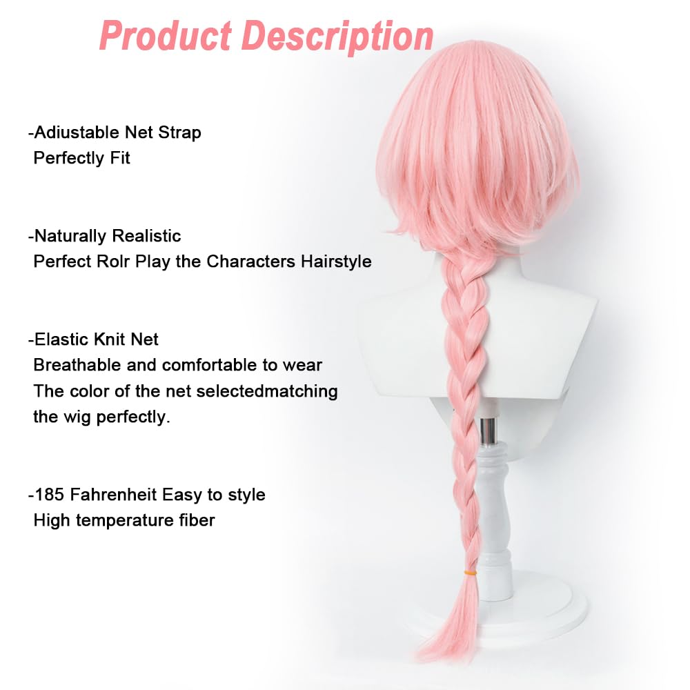 SEISAIDO Long pink Cosplay Wig Braided Anime Hair with High-Temperature Synthetic Fiber Suitable for Anime Cosplay Con