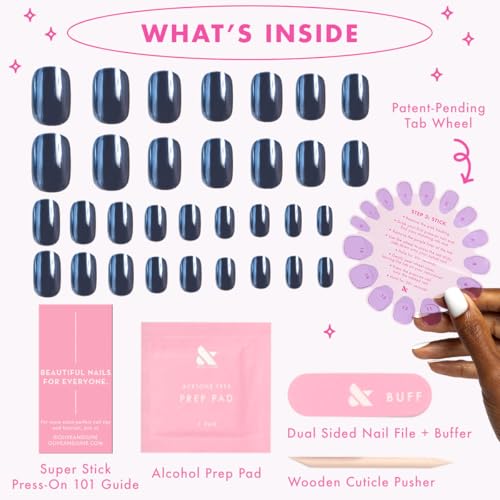 Olive & June Effects Super Stick Mani Press On Nails | Extra Short Round | No Glue Needed | 32 Tab Nails in 16 Sizes | Non-Toxic Tabs | Easy On-Off Non-Damaging Real Look | 7-Day Wear | Shacket Velvet