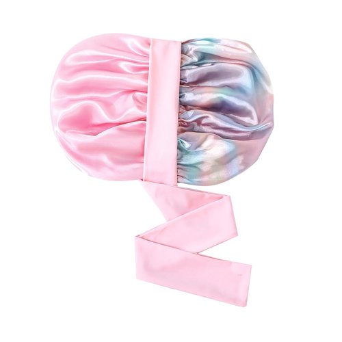 GDTOGRT Satin Silk Bonnet for Sleeping Women, Double Layer Sleep Hair Bonnets Caps for Curly Natural Hair with Tie Band - Aura