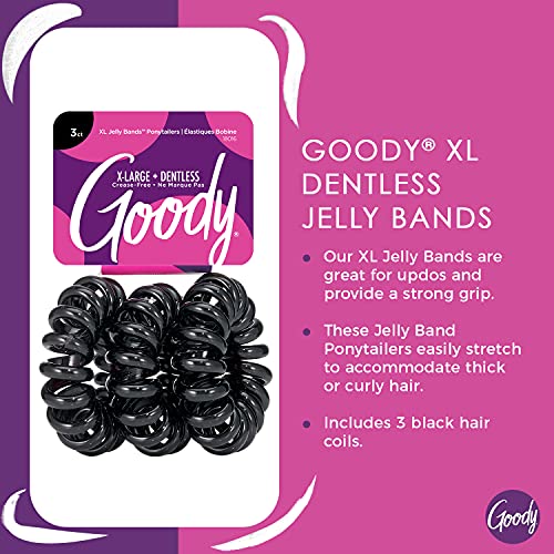 Goody Dentless Jelly Bands Elastic Hair Coils, Black - Medium to Thick Hair Accessories for Women and Girls, 3 Count (Pack of 2)