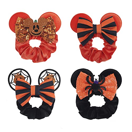 JIAHANG Halloween Velvet Mouse Ear Hair Scrunchies Pumpkin Spider Bow Ponytail Holders Festival Costume Hair Accessories for Women Girls (halloween set)