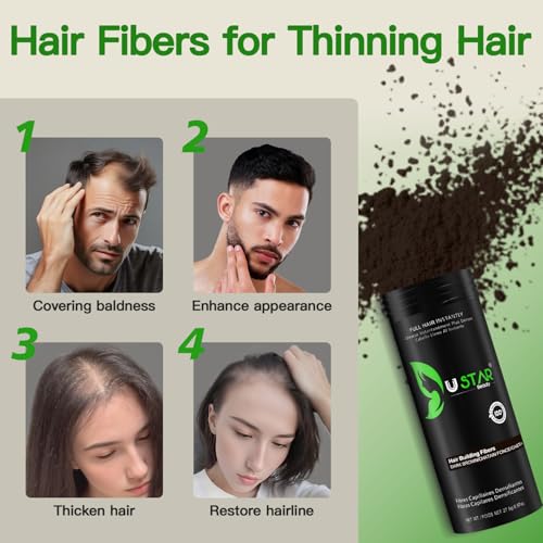 Ustar Hair Fibers 27.5g - Hair Building Fibers for Thinning Hair for an Instantly Fuller, Thicker Look - Hair Fibers for Men & Women with and Holding Spray 118ml (Black)