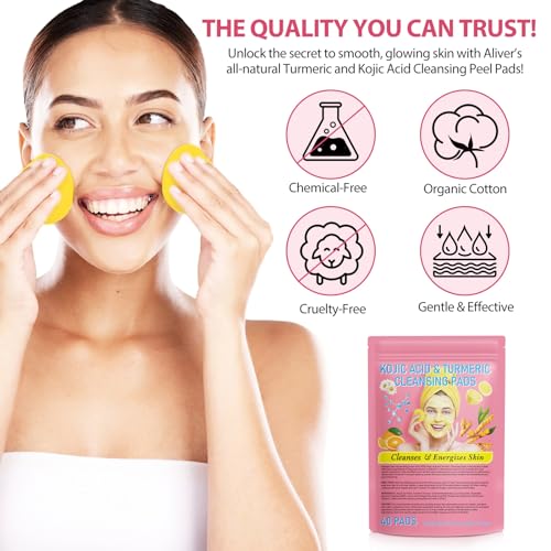 Turmeric Cleansing Pads, Kojic Acid & Turmeric Cleansing Pads,Turmeric Pads for Face Dark Spots, Curcumin Turmeric Cleansing Cotton Pads, Turmeric kojic pads, Turmeric Cleansing Pads for Face (40 PCS)