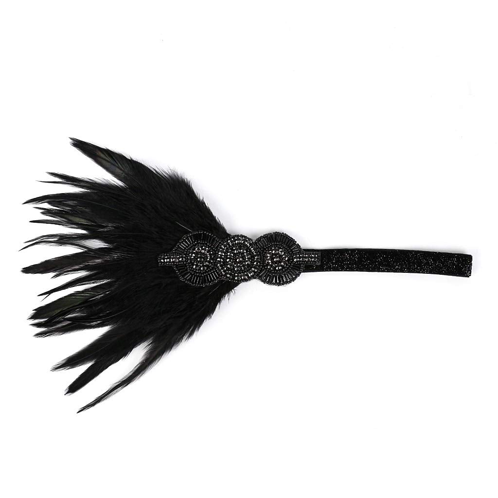 Roaring Art Deco 1920s Headpieces for Women Flapper Headband 20s Gatsby Costume Peacock Hair Accessories 01Black