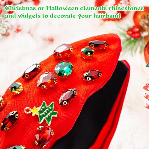 Christmas Rhinestone Headband Crystal Knotted Beaded Jeweled Headbands for Women Girls Xmas Tree Socks Top Hairband Wide Hair Band Christmas Costume Hair Accessories