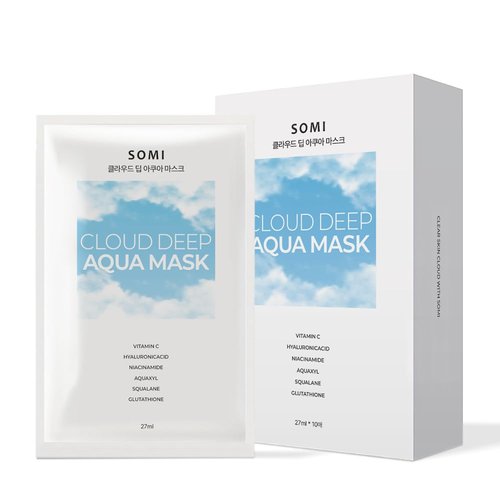 Cloud Deep Aqua Facial Mask - 10 Sheets | Korean Hydrating Face Sheet Mask for Daily Moisturizing & Soothing