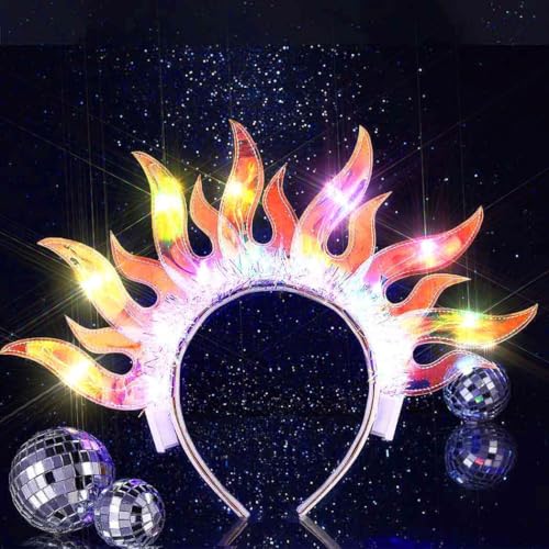 JEWEKY Light Up Flame Headbands Party Prom Rave Fire Hair Accessories for Women (Colorful, One size)