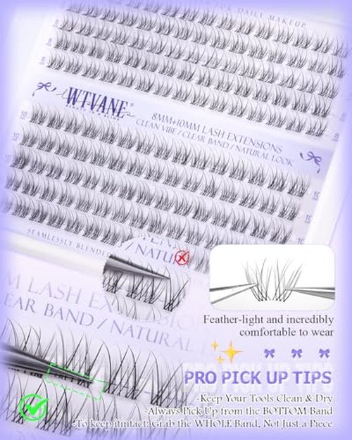 Wtvane Lash Clusters Wispy Eyelash Clusters Natural Lash Extensions 8-16mm Cluster Eyelash Extensions Fairy Lashes Clusters with Soft Thin Lash Band C-Curly Individual Lashes Anime Eyelashes Cluster