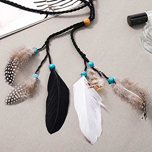 Aksod Indian Feather Headband Boho Gypsy Tassel Headpieces Hippie Festival Rave Party Headwear Costumes Tribal Inspired Hair Accessories for Women and Girls (Style A)