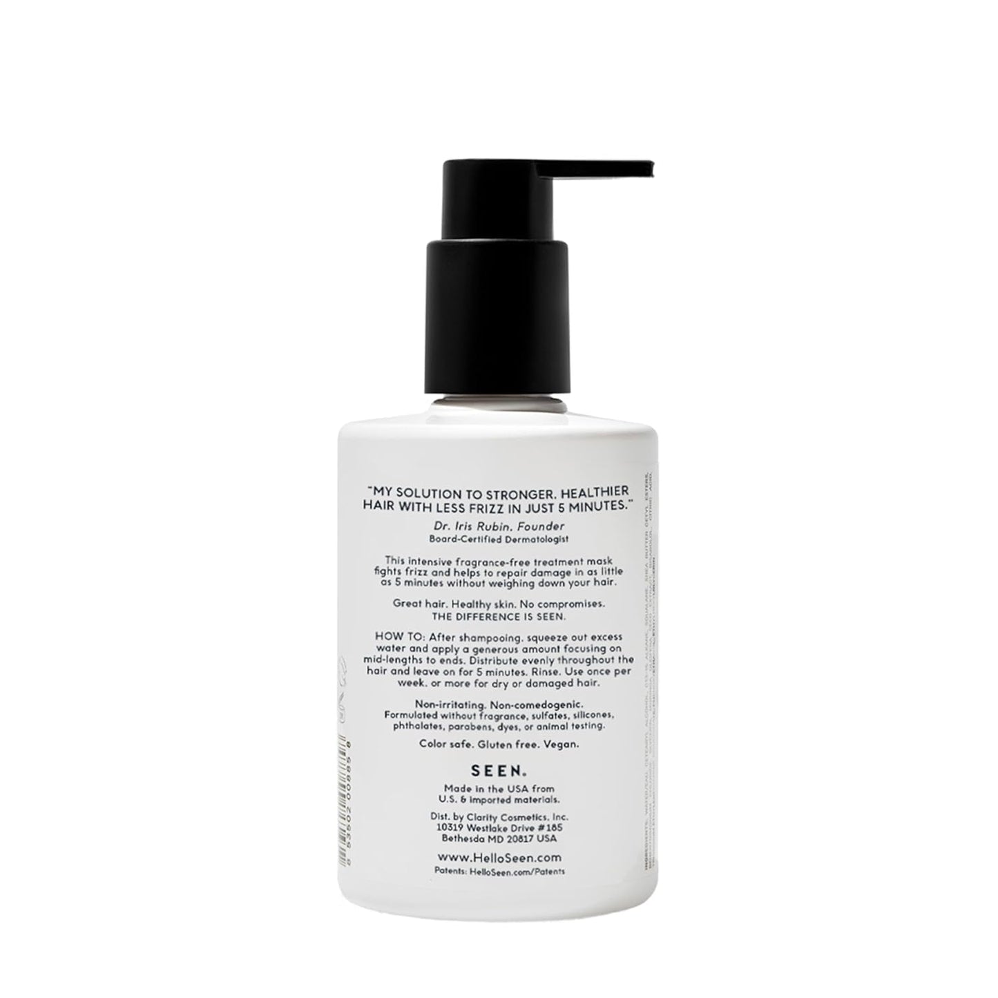 SEEN Frizz + Repair Treatment Mask - Fragrance-Free Formula for Stronger, Smoother Hair - Ideal for Sensitive Skin