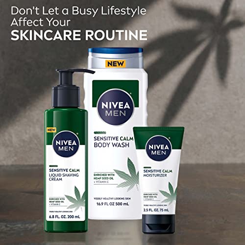 NIVEA MEN Sensitive Calm Liquid Shaving Cream with Vitamin E and Hemp Seed Oil, 3 Pack of 6.8 Fl Oz Pump Bottles